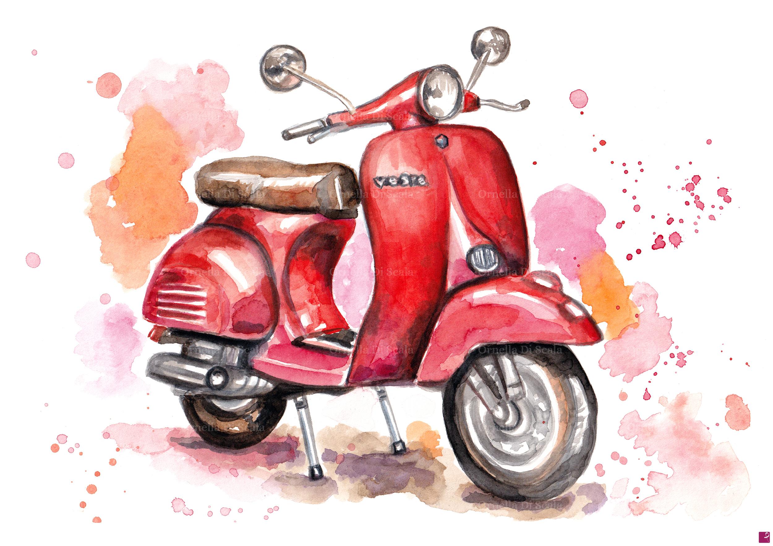 quadri in vendita online - Acquerello vespa 50 piaggio 