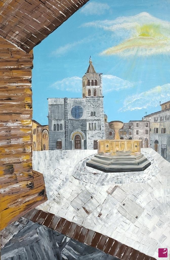 quadri in vendita online - Affacciati sulla Piazza Silvestro di Bevagna