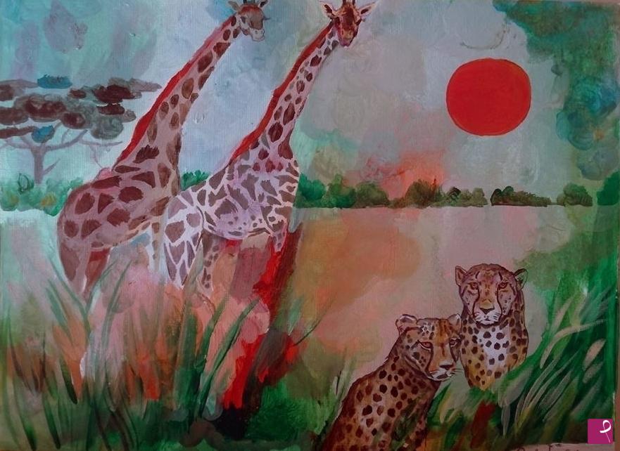 quadri in vendita online - Africa con giraffe e ghepardi 