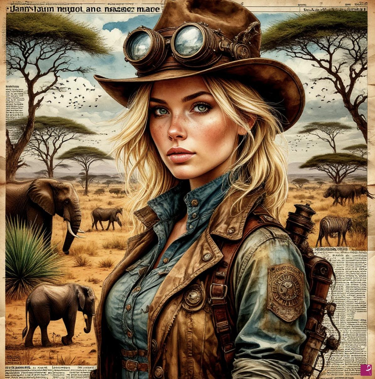 quadri in vendita online - African savanna, girl and animals