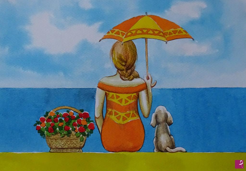 quadri in vendita online - al mare con il cane