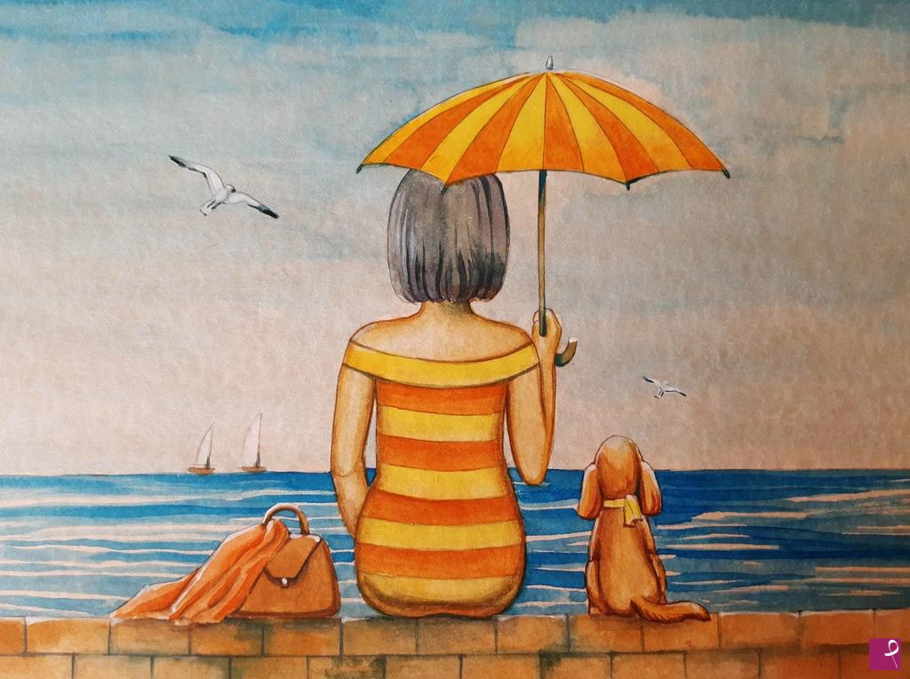 quadri in vendita online - al mare con il cane