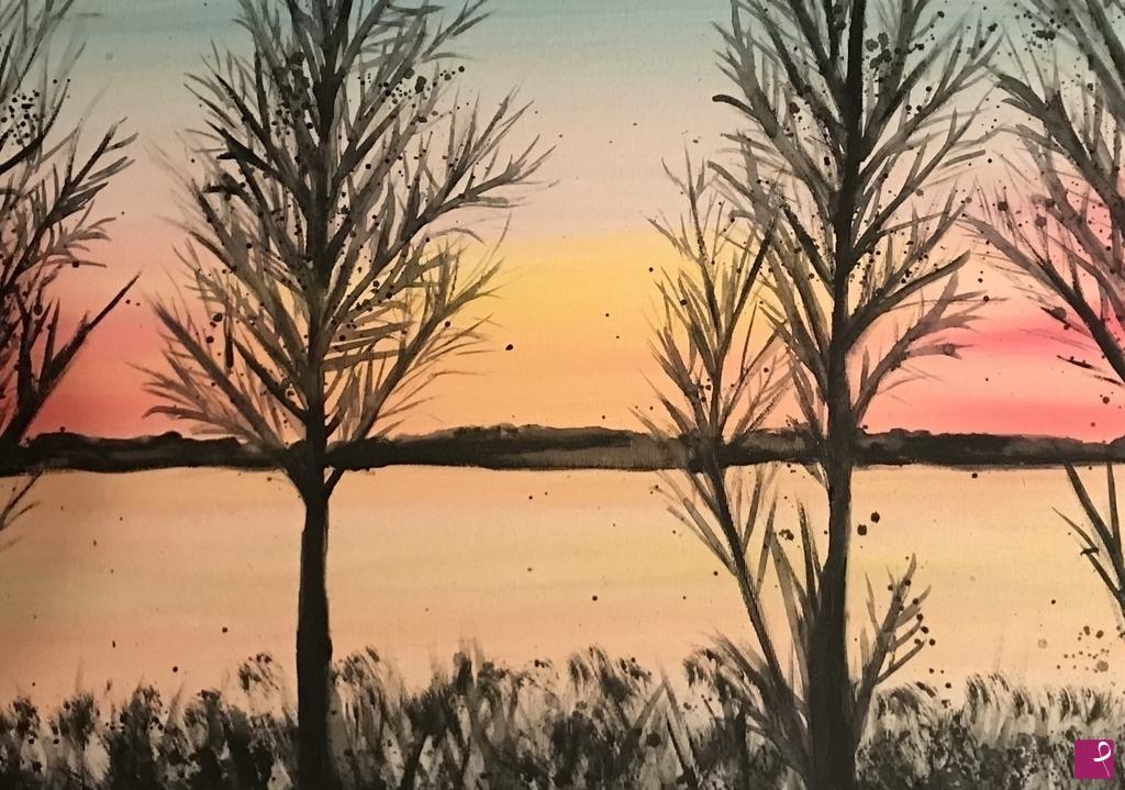 quadri in vendita online - Alberi al tramonto 