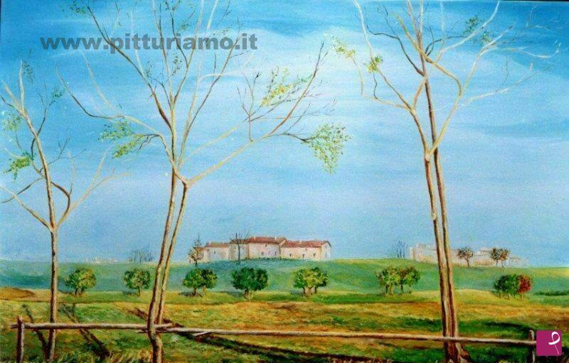 quadri in vendita online - Alberi e case