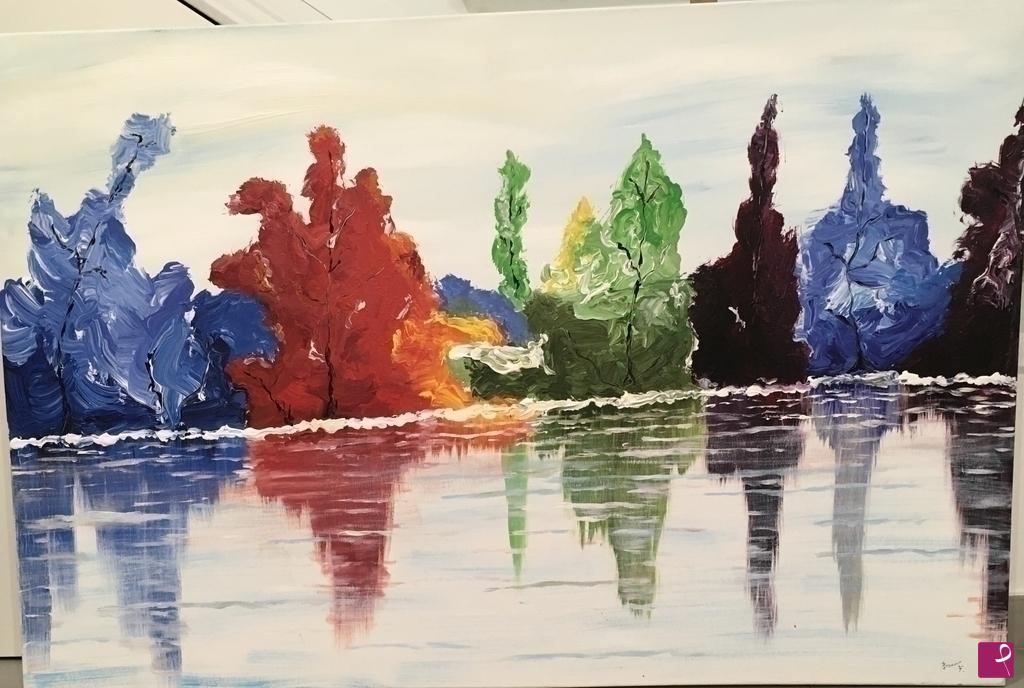 quadri in vendita online - Alberi in mostra sul lago