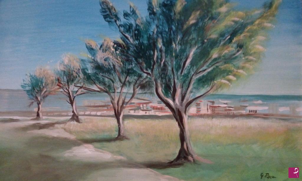 quadri in vendita online - Alberi in riva al mare