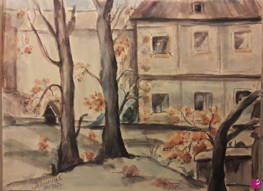 quadri in vendita online - Alberi nel cortile