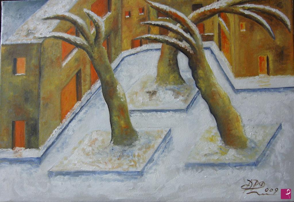 quadri in vendita online - Alberi sotto la neve