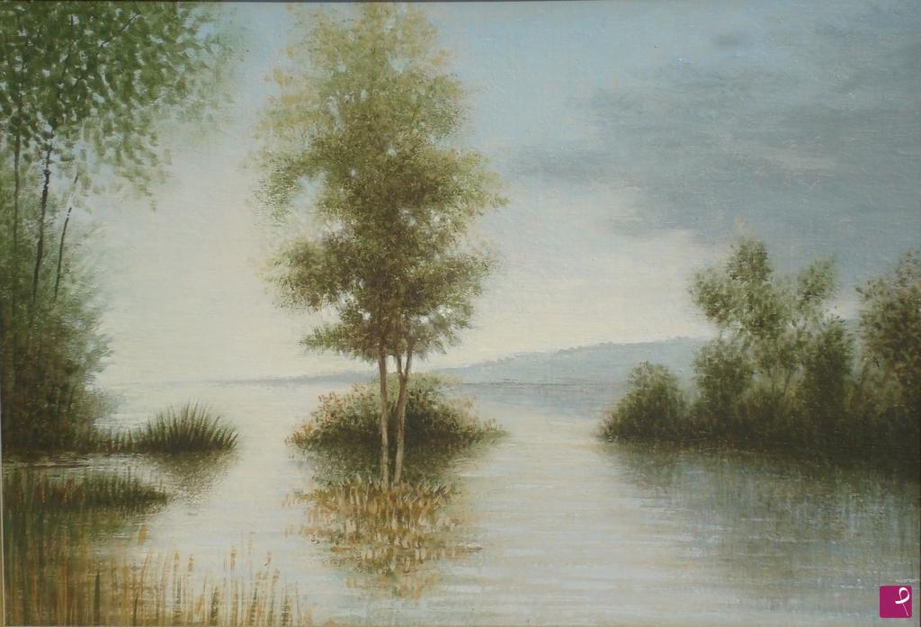 quadri in vendita online - Alberi sul lago