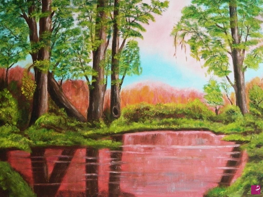 quadri in vendita online - Alberi sulle acque rosa