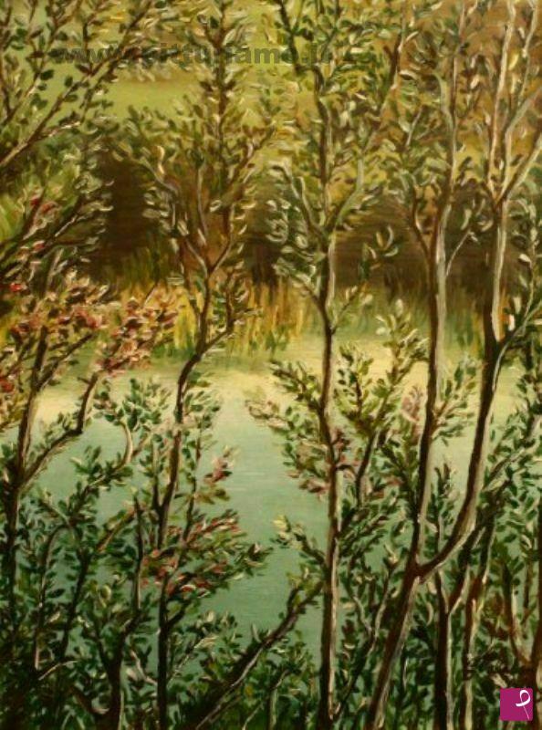 quadri in vendita online - Alberi vicino al fiume