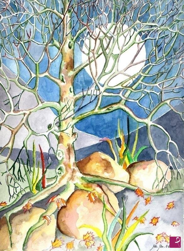 quadri in vendita online - Albero con Luna