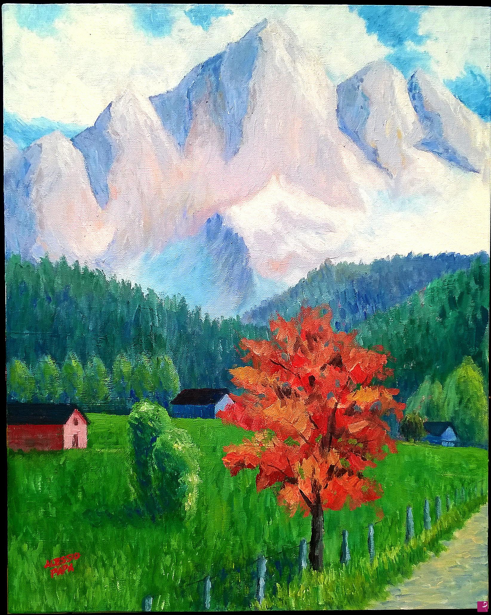 quadri in vendita online - Albero sulle montagne