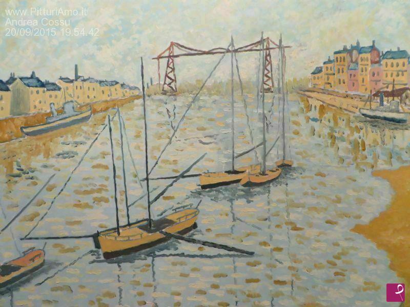 quadri in vendita online - Alcune Barche sul fiume Loira a Nantes