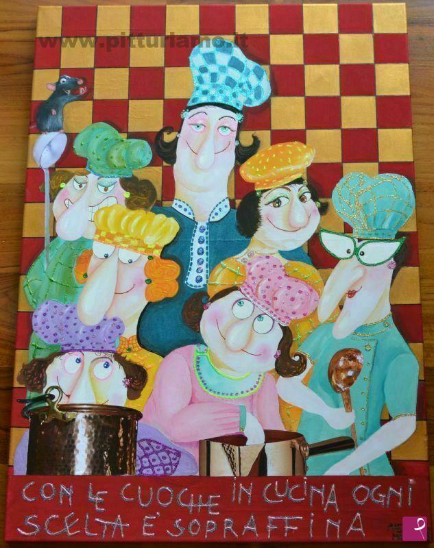 quadri in vendita online - Alexia Molino - (50x70) Con le cuoche in cucina ogn scelta è sopraffina