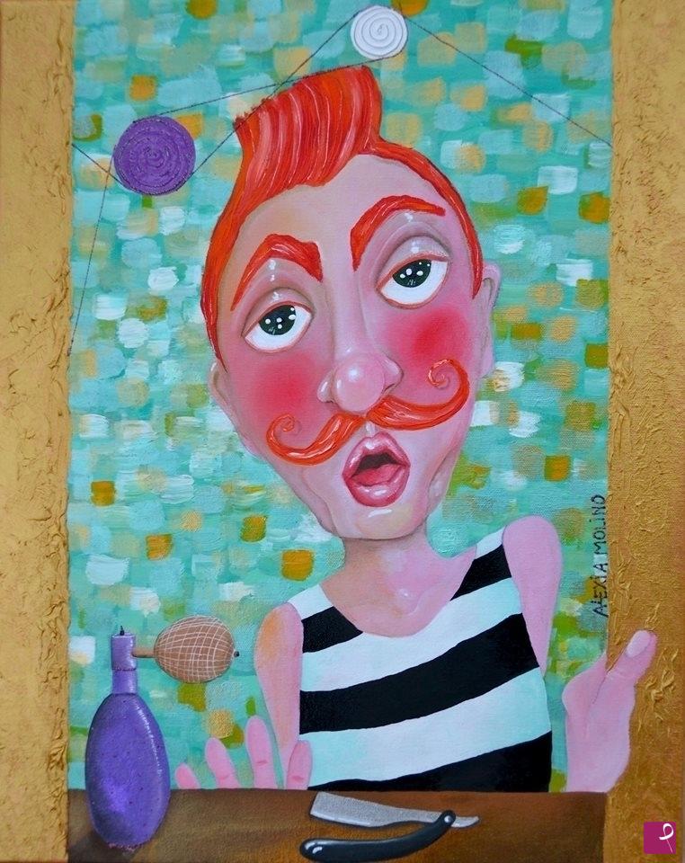 quadri in vendita online - Alexia Molino - "Anche Van Gogh si rilassa al barber shop" (misure di ogni quadro 40x50)