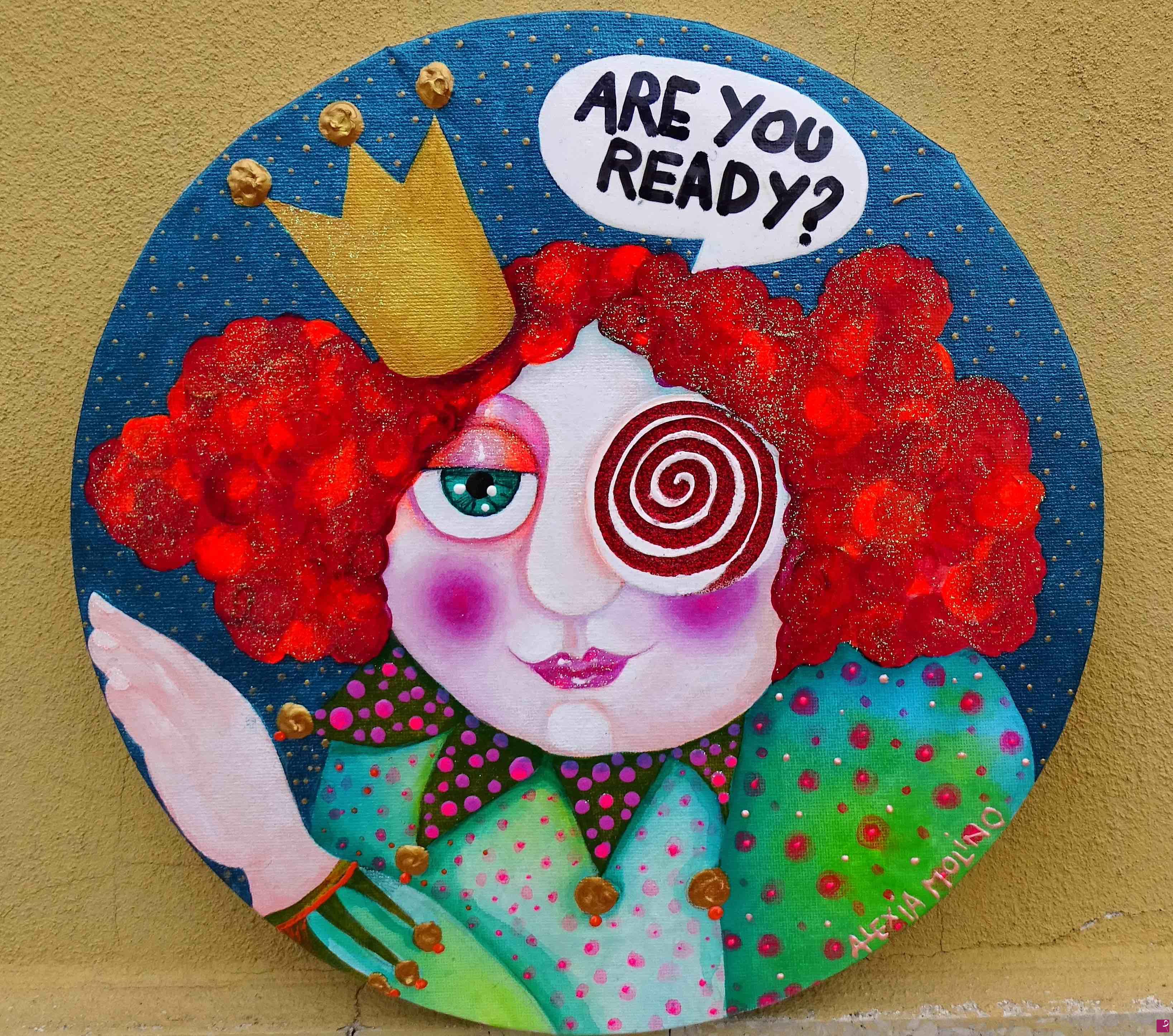quadri in vendita online - Alexia Molino - Are you ready? (acrilico su tela, diametro 30 cm)