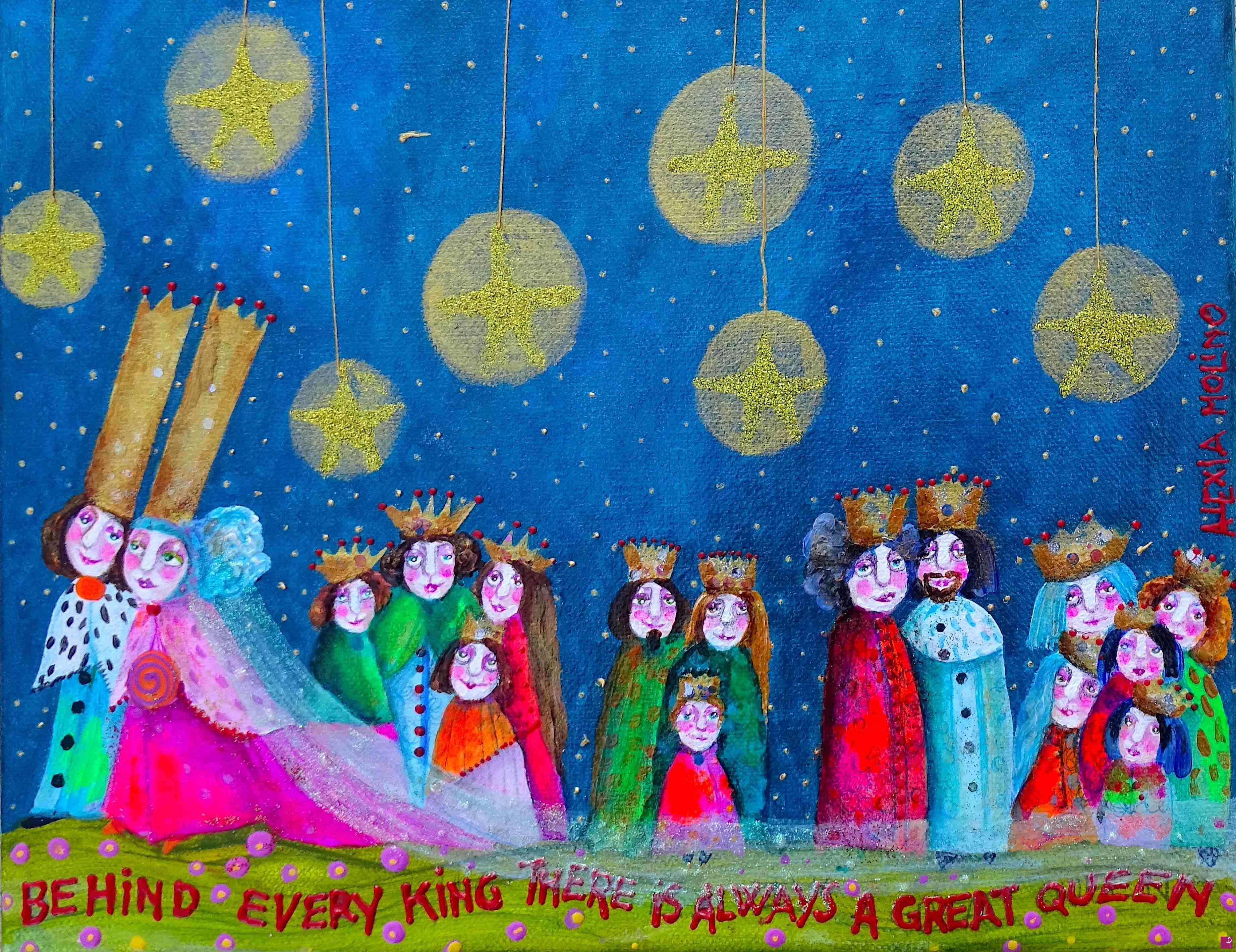 quadri in vendita online - Alexia Molino - Behind every King there is always a great queen  (24x30 acrilico più tecniche miste)