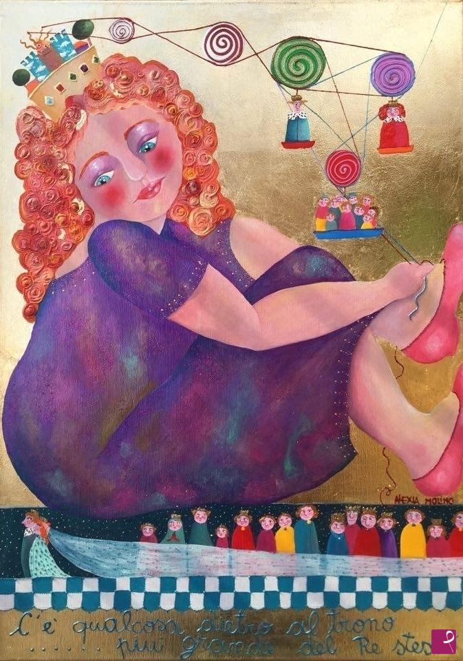 quadri in vendita online - Alexia Molino - C'è qualcosa dietro al trono....più grande del Re stesso (50x70 La Regina Longobarda)