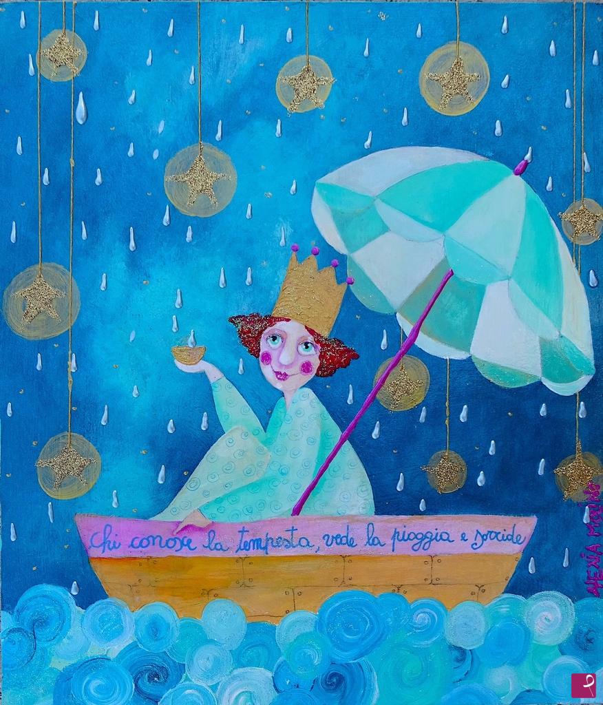 quadri in vendita online - Alexia Molino - Chi conosce la tempesta, vede la pioggia e sorride (25x28,5)