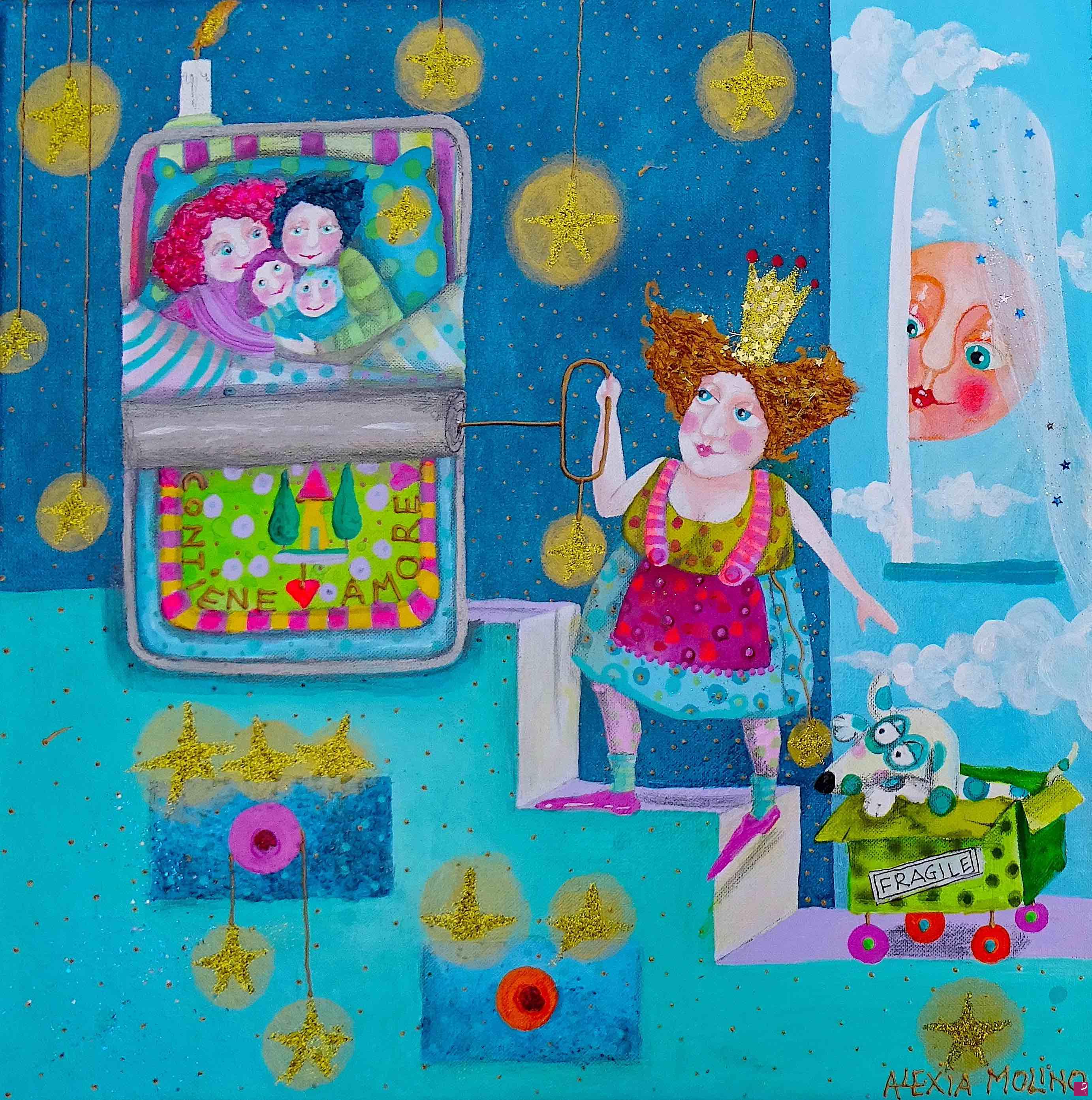 quadri in vendita online - Alexia Molino - Contiene Amore (30x30 acrilico su tela)
