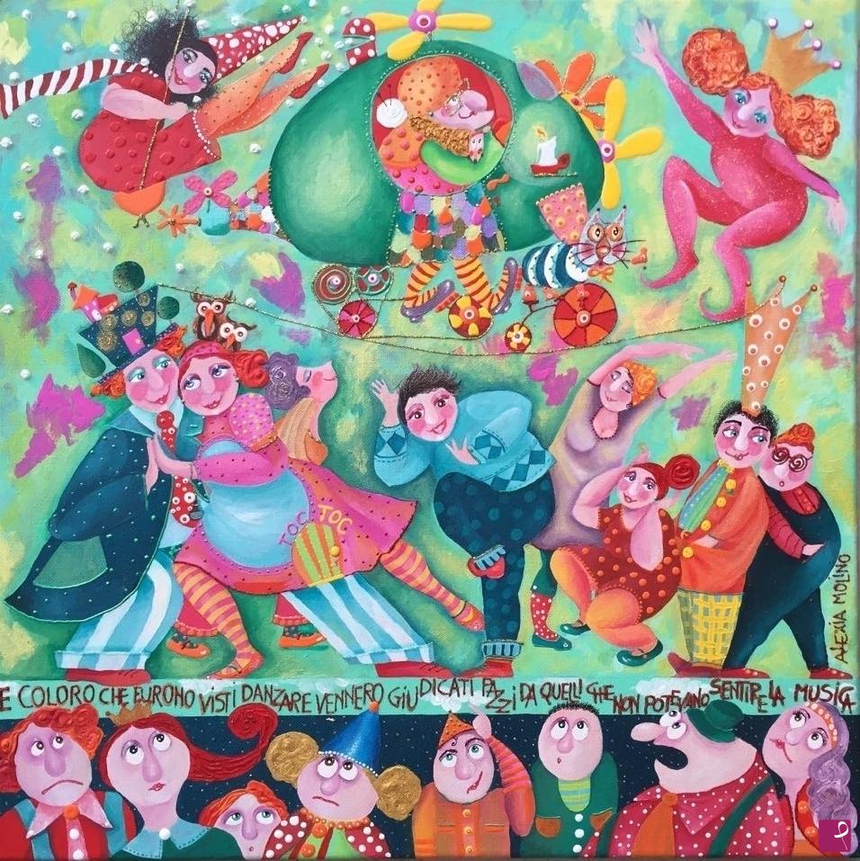quadri in vendita online - Alexia Molino - E COLORO CHE FURONO VISTI DANZARE VENNERO GIUDICATI PAZZI DA QUELLI CHE NON POTEVANO SENTIRE LA MUSICA (50x50)
