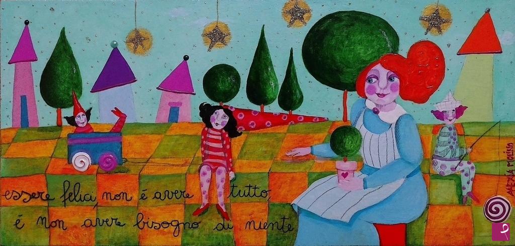 quadri in vendita online - Alexia Molino - Essere felici, non è avere tutto, è non avere bisogno di niente (18,5x39 su legno)
