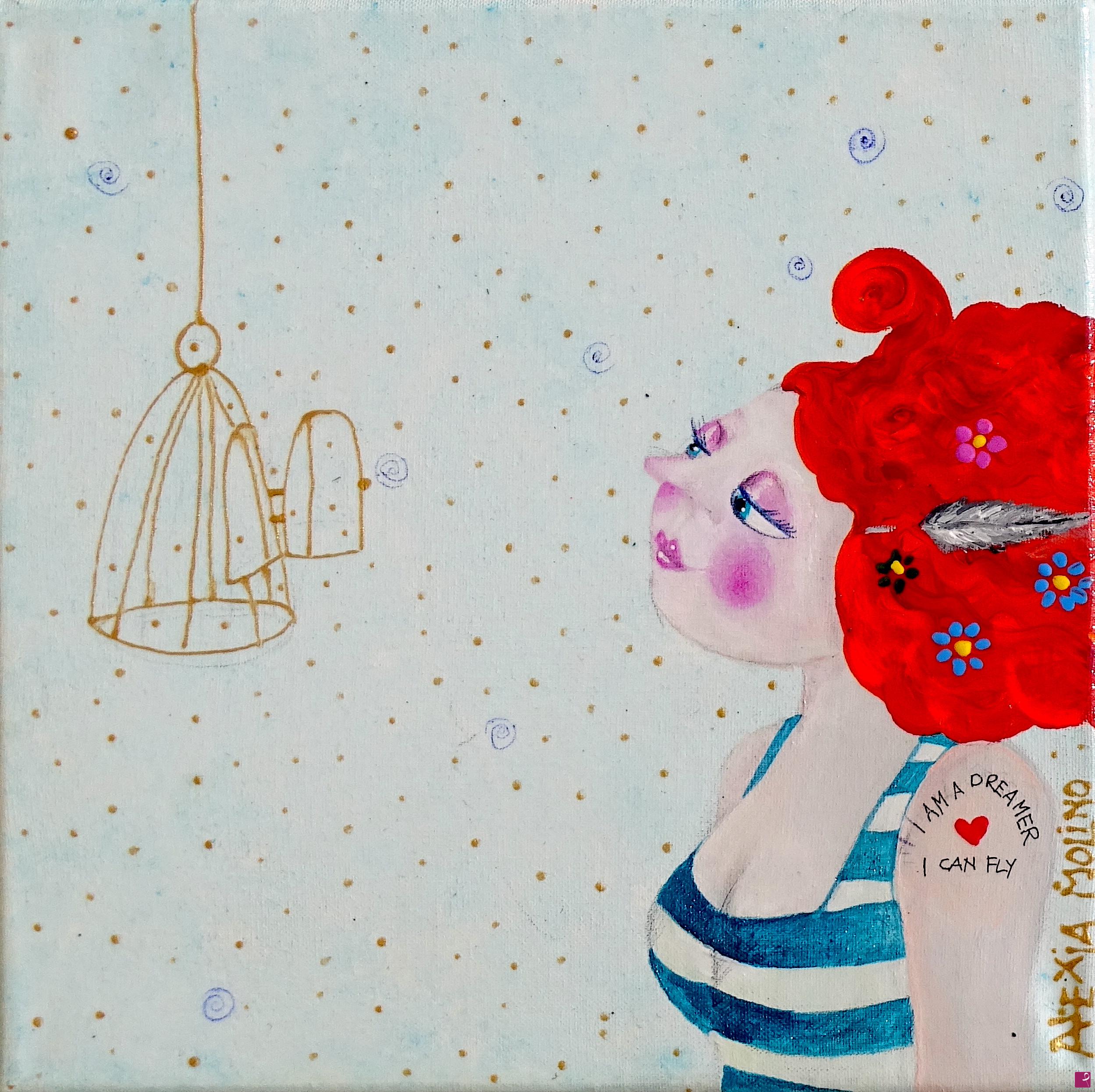quadri in vendita online - Alexia Molino - I am a dreamer I can fly (20x20 acrilico su tela)
