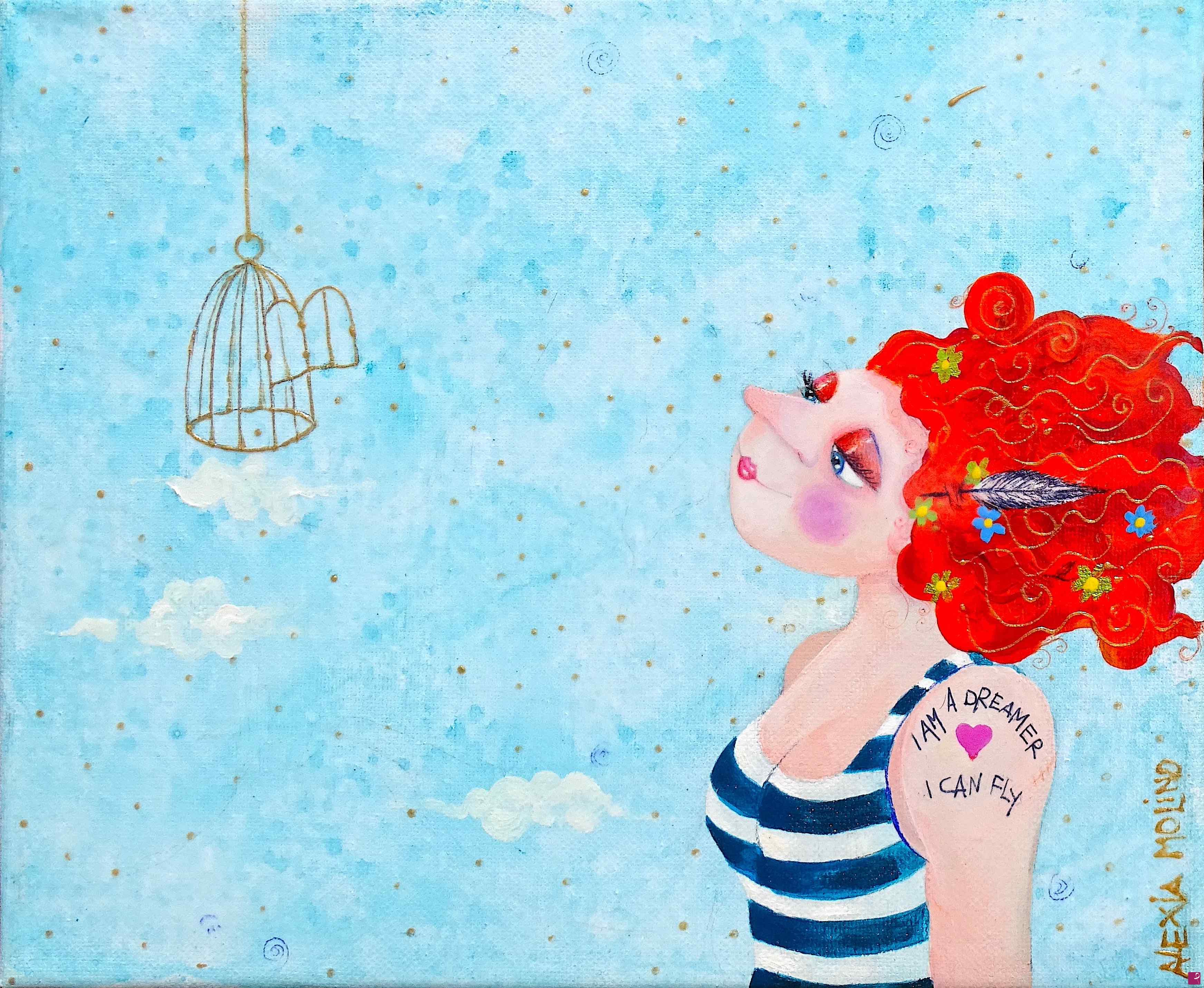 quadri in vendita online - Alexia Molino - I am a dreamer, I can fly (acrilico su tela 25x30)