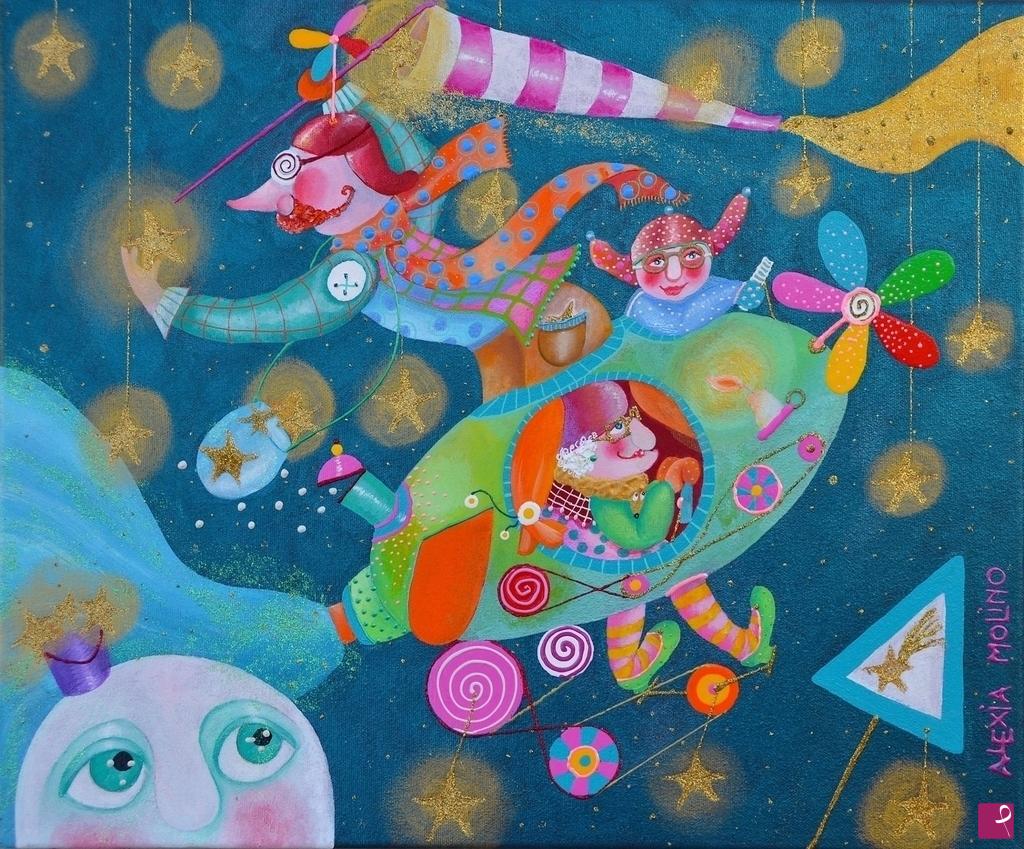 quadri in vendita online - Alexia Molino - Il cacciatore di stelle (38x46)