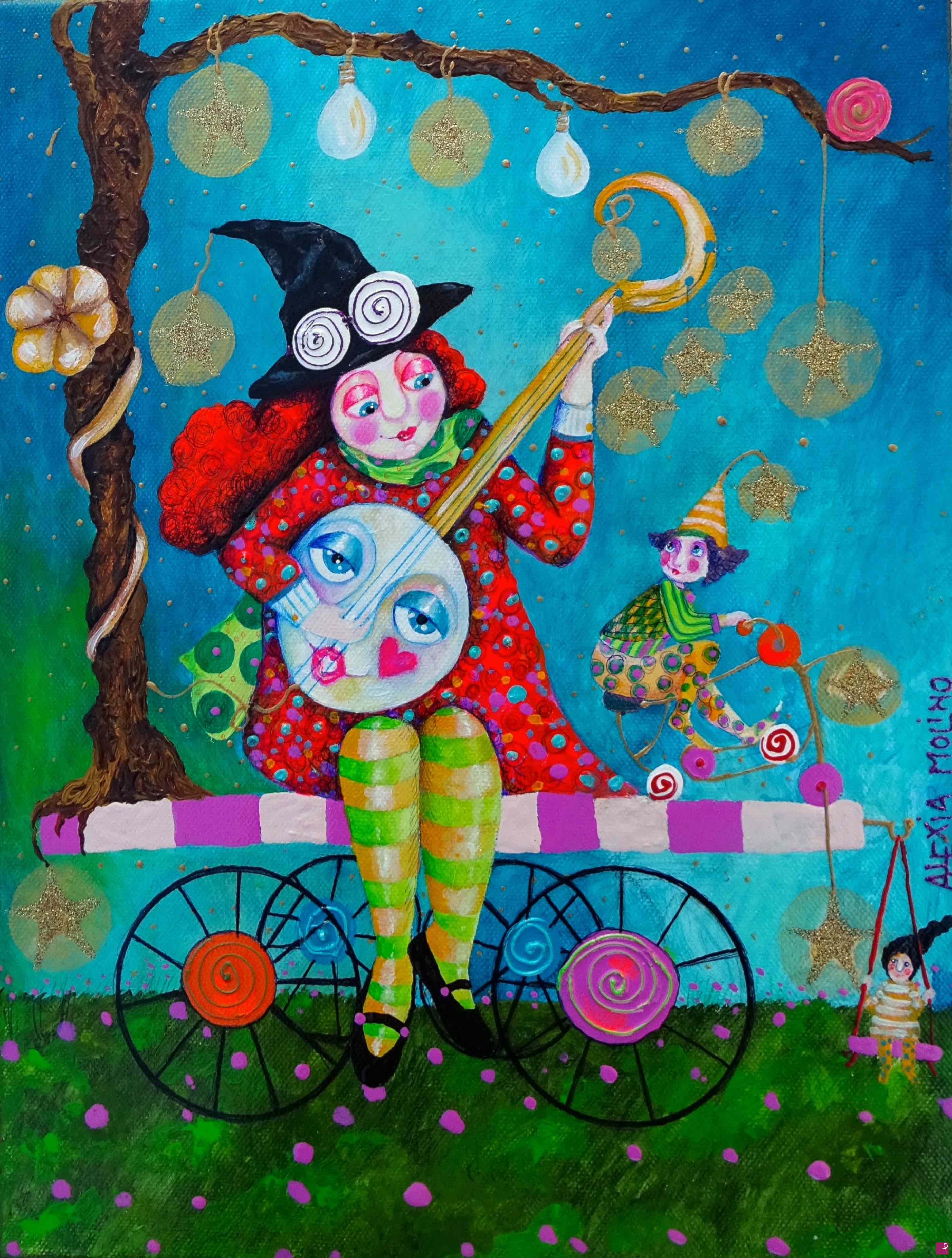 quadri in vendita online - Alexia Molino - Il Sole risveglia il mondo, ma la Luna ne cela i misteri tra le Stelle (30x40 acrilico su tela)