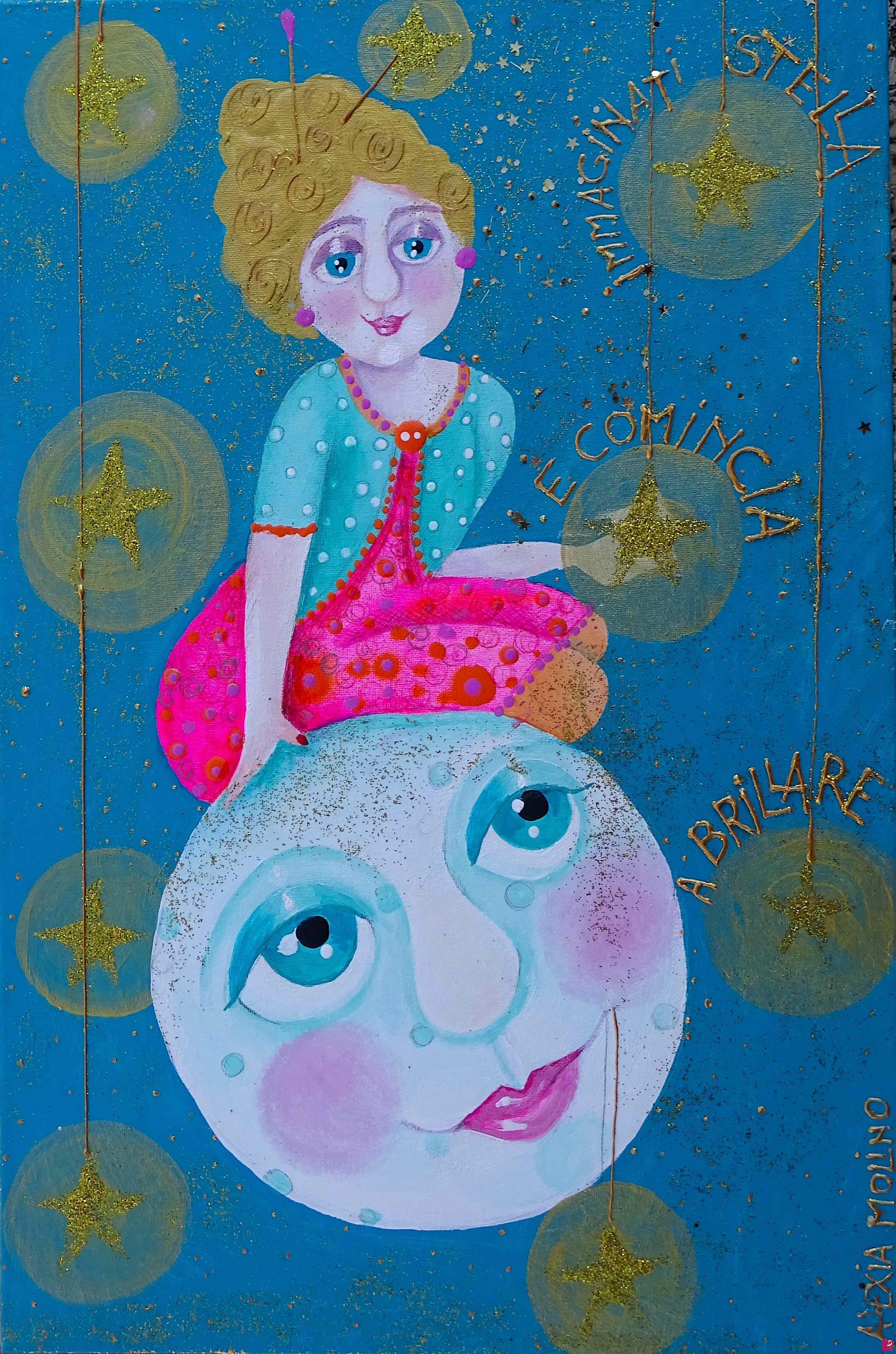 quadri in vendita online - Alexia Molino - Immaginati stella e comincia a brillare (acrilico su tela 20x30)
