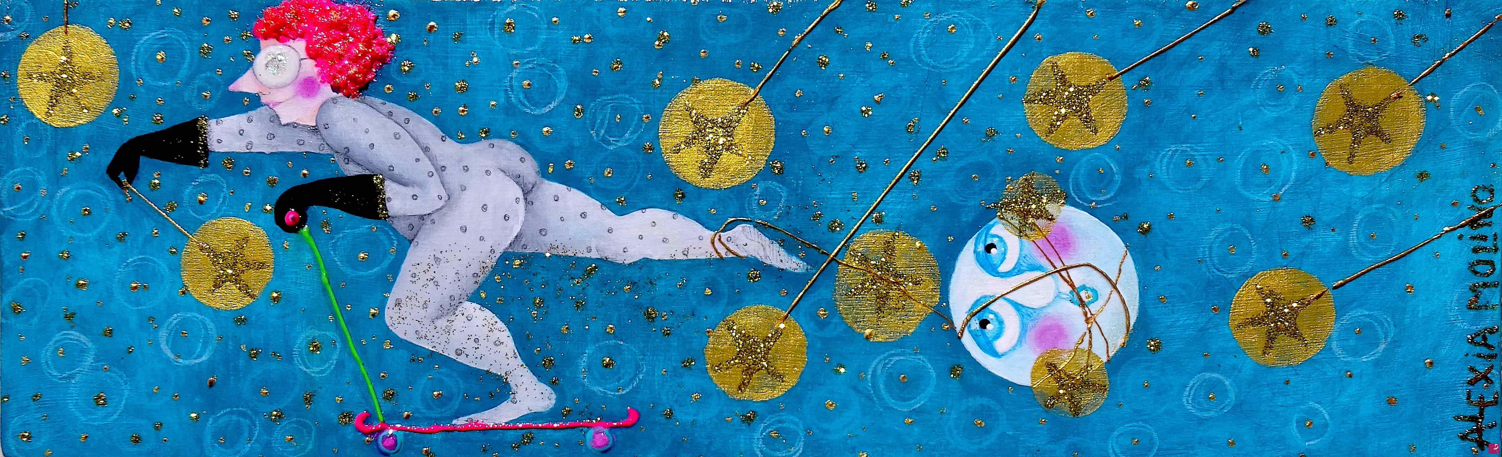 quadri in vendita online - Alexia Molino - In Rincorsa verso i Sogni (11,5x37 - acrilico su legno)