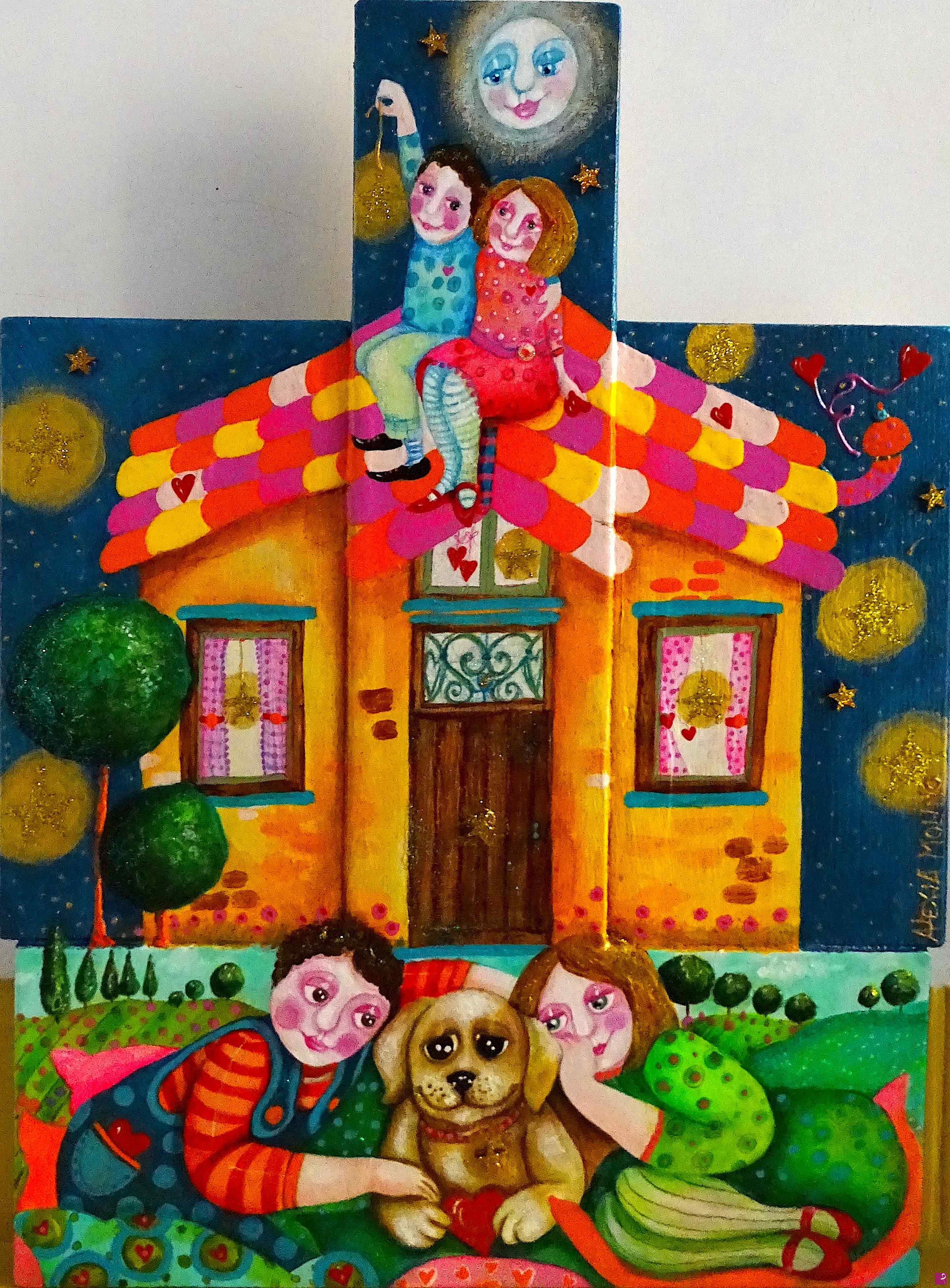 quadri in vendita online - Alexia Molino - Just married (dipinto su legno 25x34)