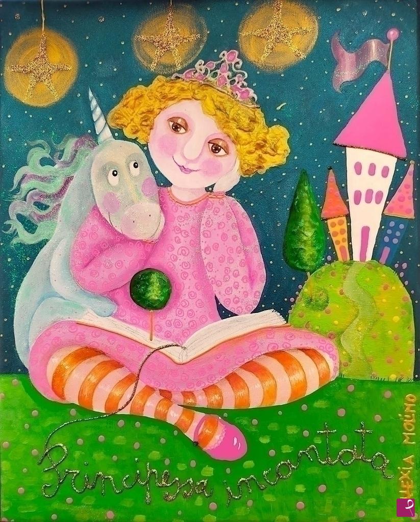 quadri in vendita online - Alexia Molino - La principessa e l' unicorno (24x30)