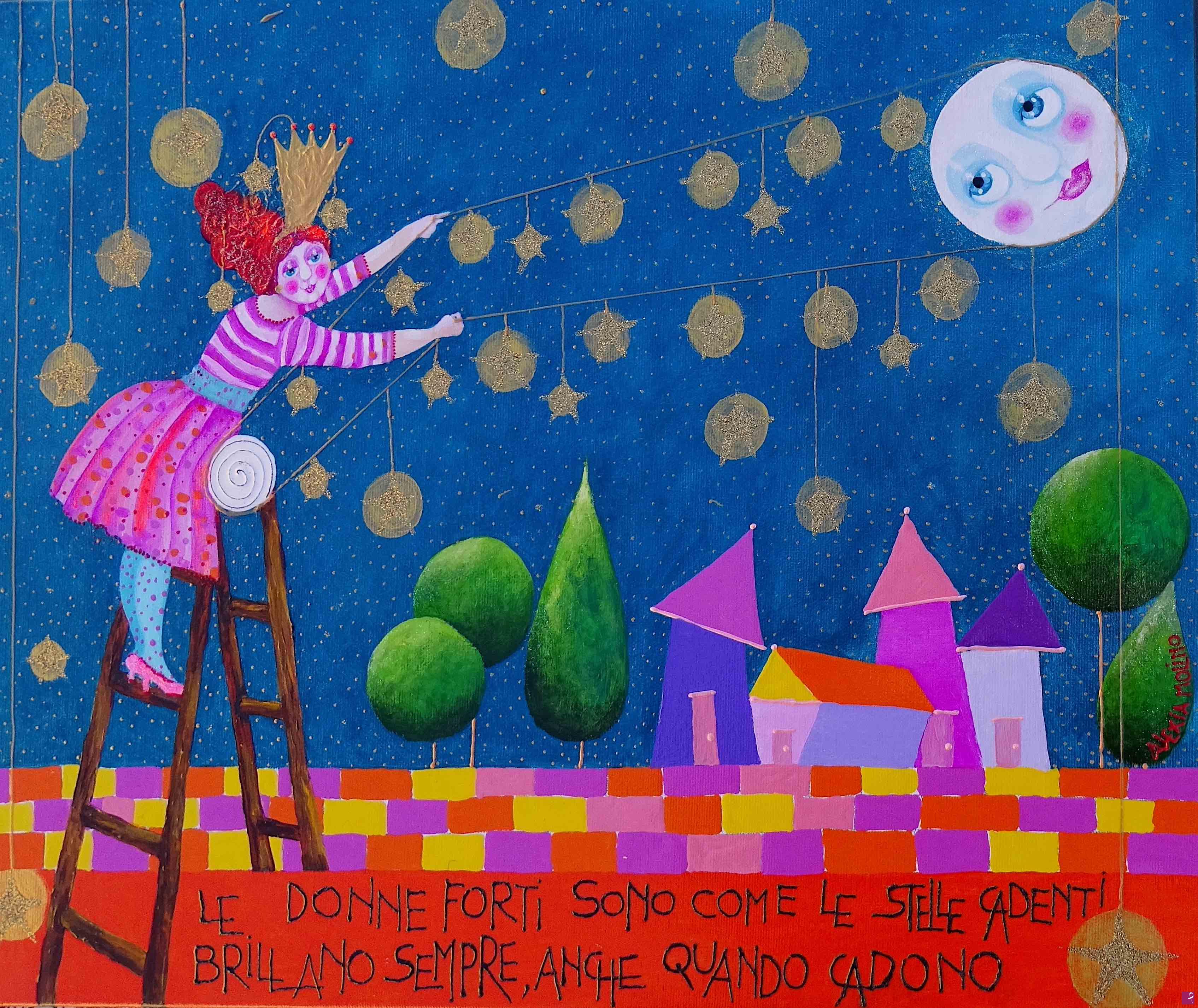quadri in vendita online - Alexia Molino - Le donne forti sono come le stelle cadenti, brillano sempre, anche quando cadono (55x45 acrilico su tela)