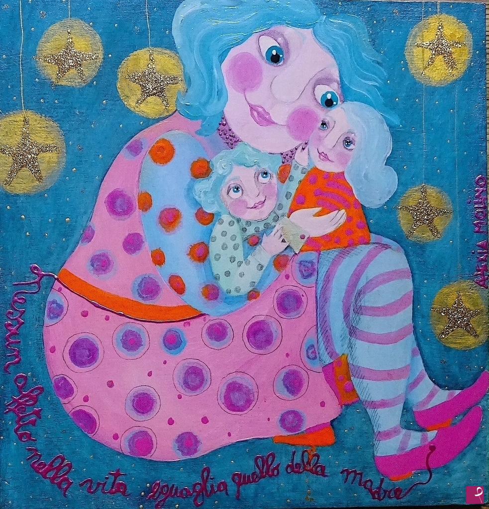 quadri in vendita online - Alexia Molino - Nessun affetto nella vita eguaglia quello della madre (27x27,5 su legno)