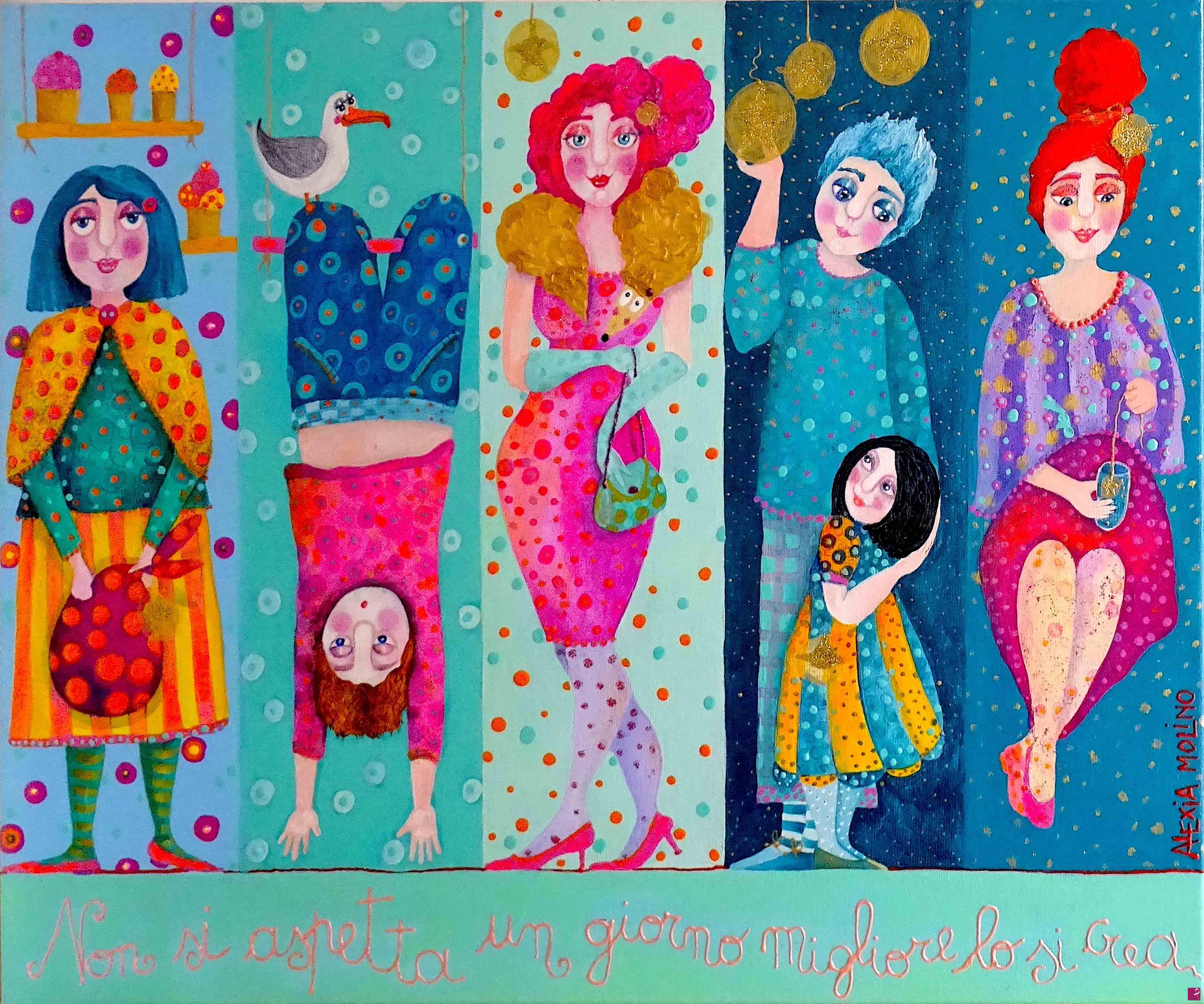 quadri in vendita online - Alexia Molino - Non si aspetta un giorno migliore, lo si crea (acrilico su tela 55x46)
