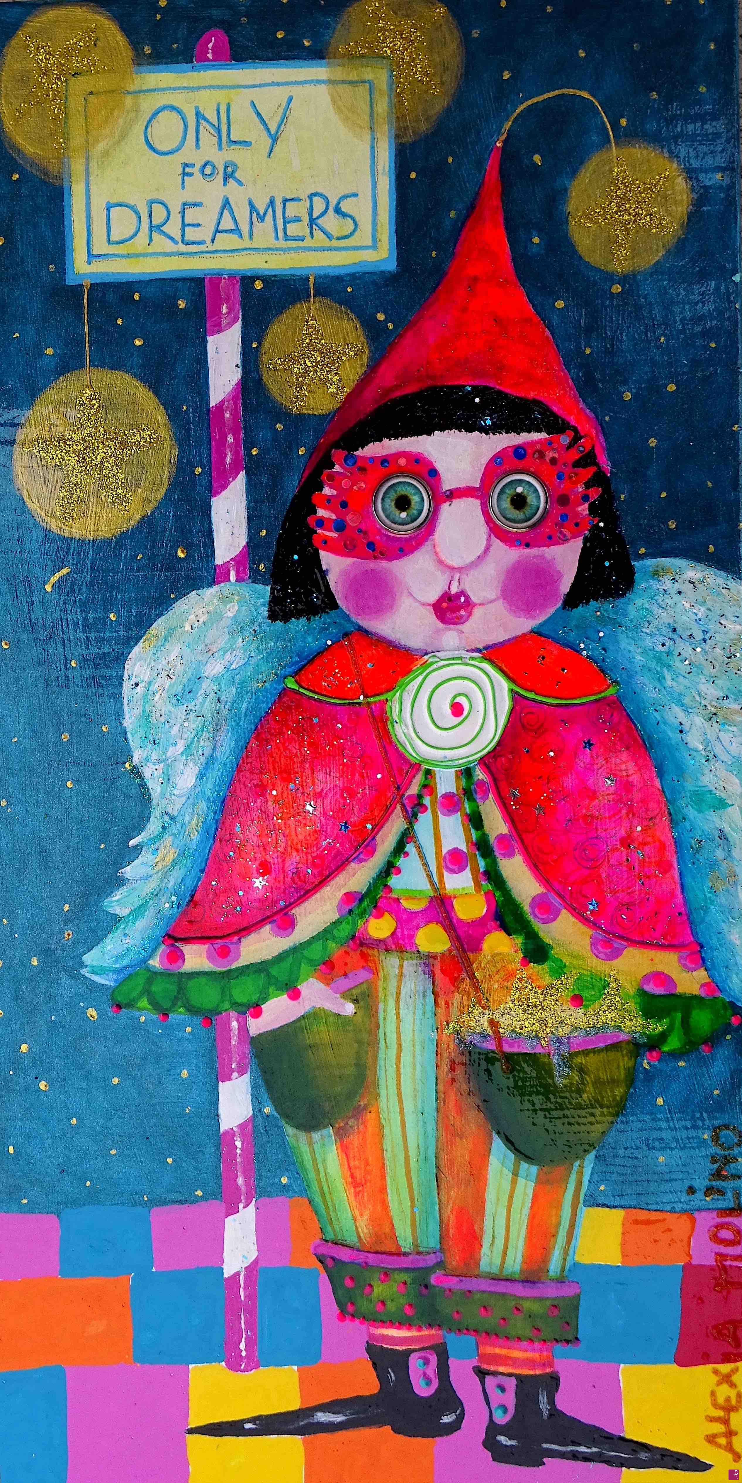 quadri in vendita online - Alexia Molino - Only for dreamers (34x18 acrilico + tecniche miste su legno)