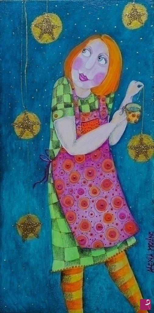 quadri in vendita online - Alexia Molino - Per aspera ad astra (17,5x35 su legno)