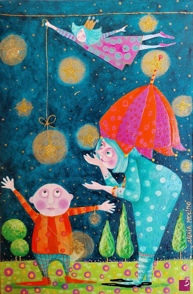 quadri in vendita online - Alexia Molino - Polvere di stelle (30x20 acrilico +tecniche miste)