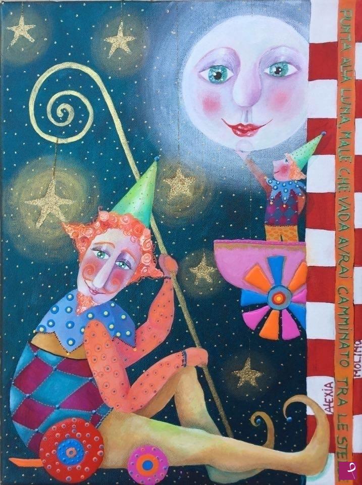 quadri in vendita online - Alexia Molino - Punta alla luna, male che vada avrai camminato tra le stelle (40x30)