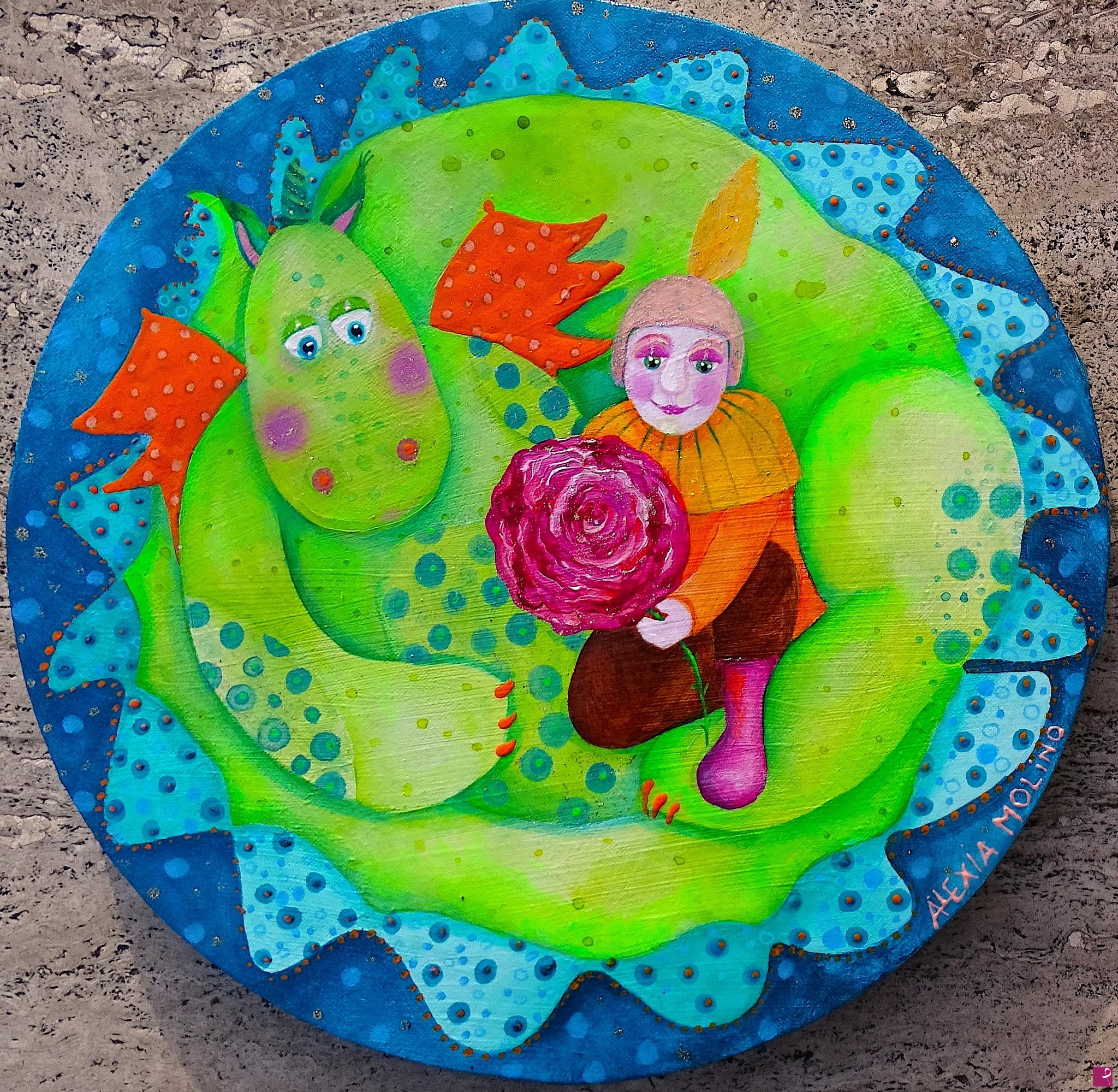 quadri in vendita online - Alexia Molino - Sant Jordi (acrilico su tela 30x30)