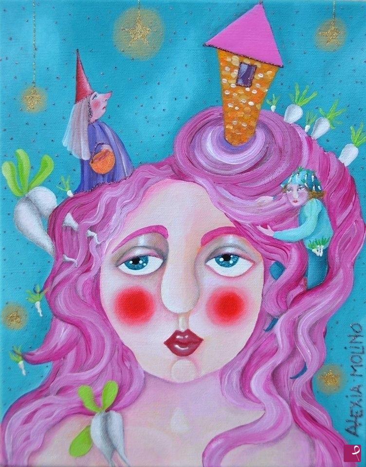 quadri in vendita online - Alexia Molino - Serie delle donne nelle favole "Rapunzel" (24x30)