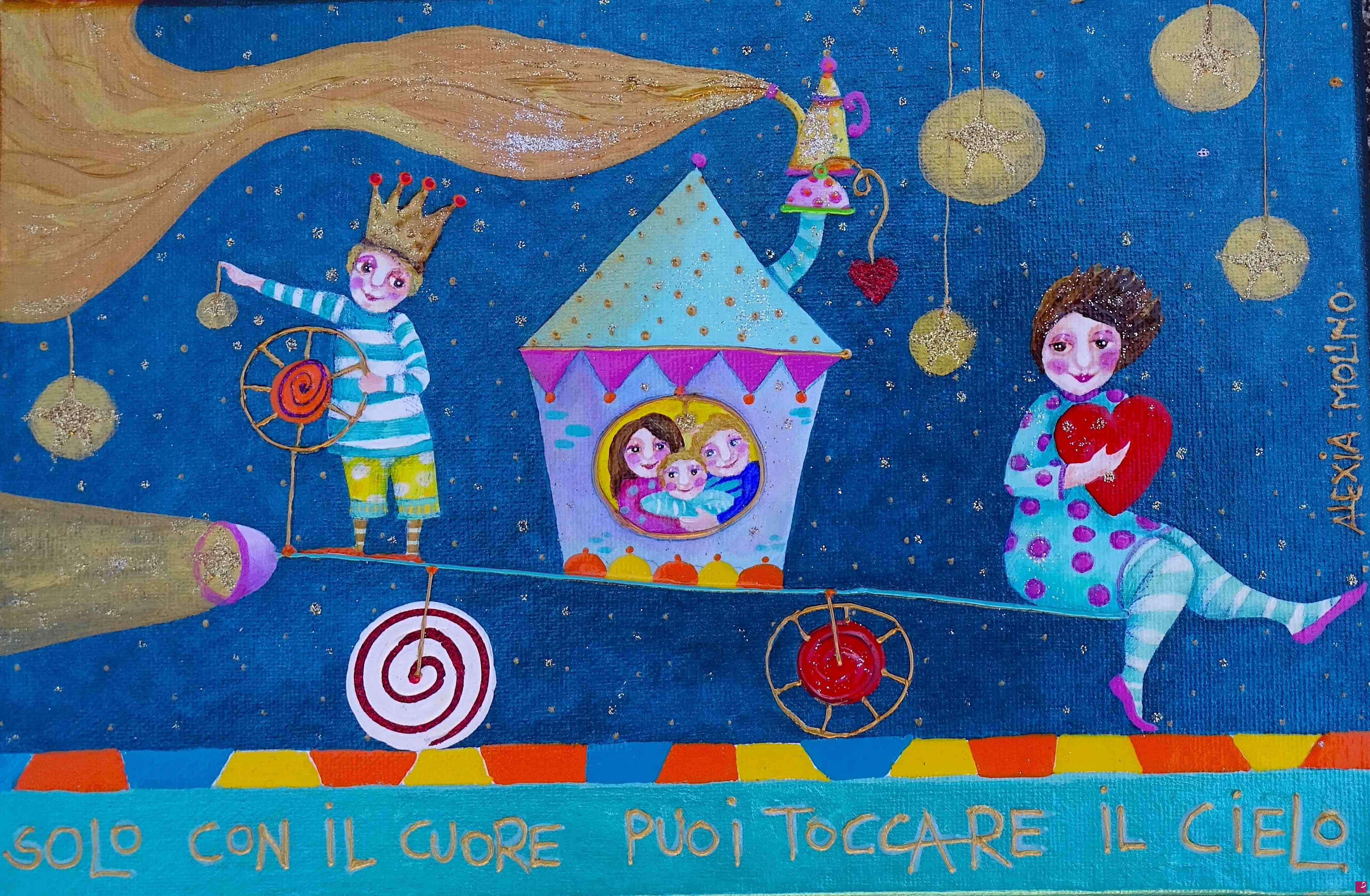 quadri in vendita online - Alexia Molino - Solo con il cuore puoi toccare il cielo (acrilico + tecniche miste 20x30)