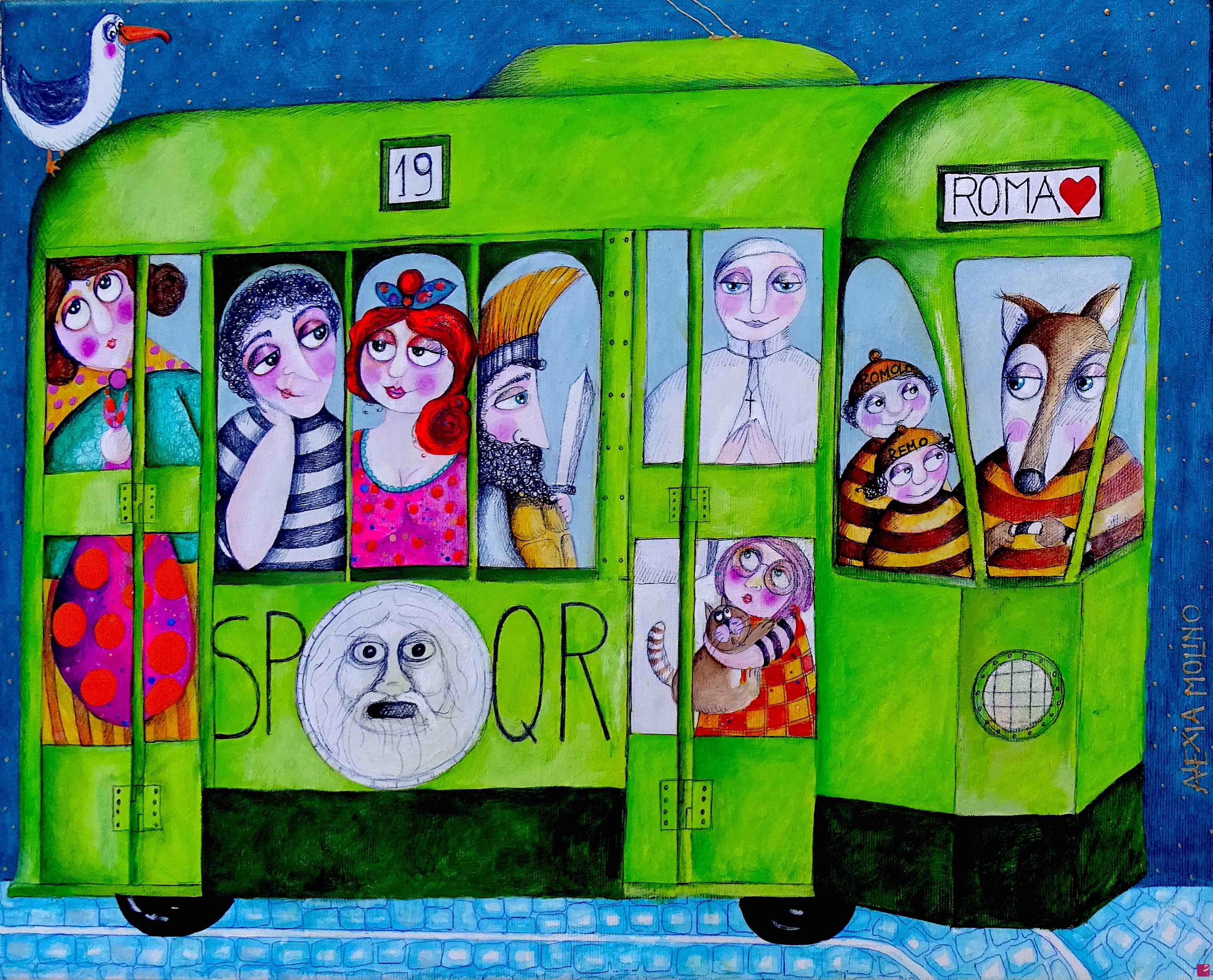 quadri in vendita online - Alexia Molino - Tram 19 fermata Piazza Risorgimento a Roma (50x40 acrilico su tela)