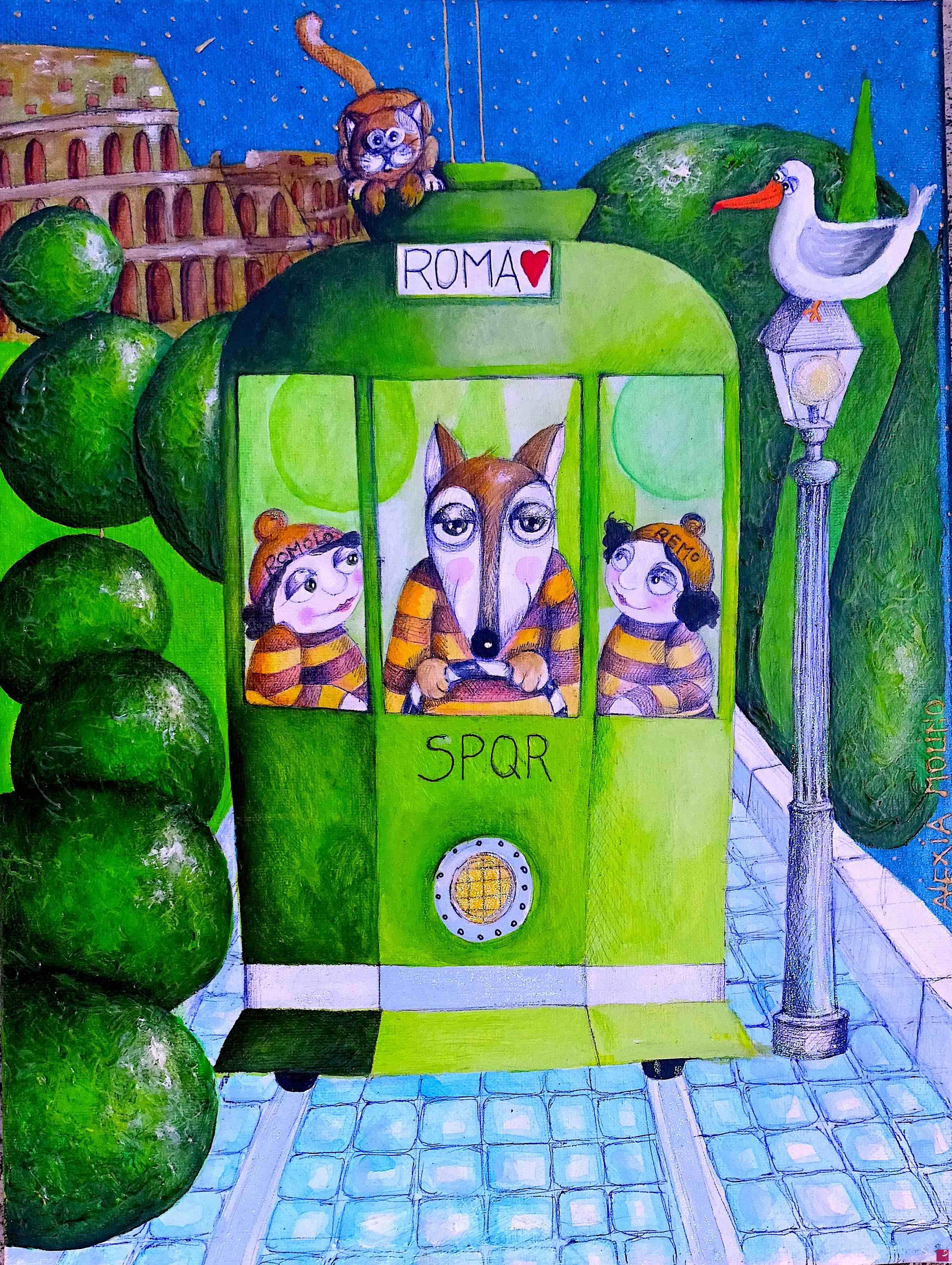 quadri in vendita online - Alexia Molino - Tram N° 3 - Fermata Colosseo (40x30 acrilico su tela)
