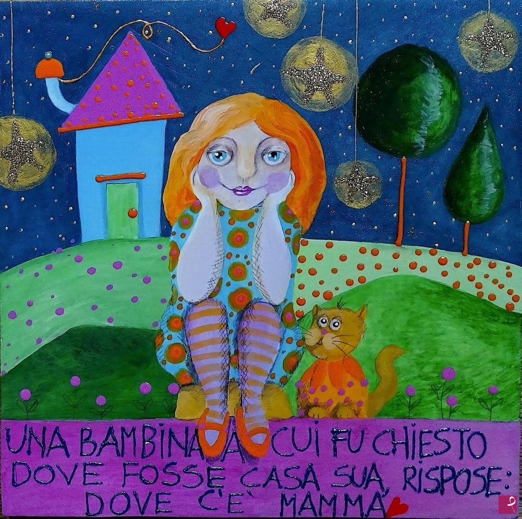 quadri in vendita online - Alexia Molino - Una bambina a cui fu chiesto dove fosse casa sua, rispose: Dove c'è mamma ❤ (22x22)