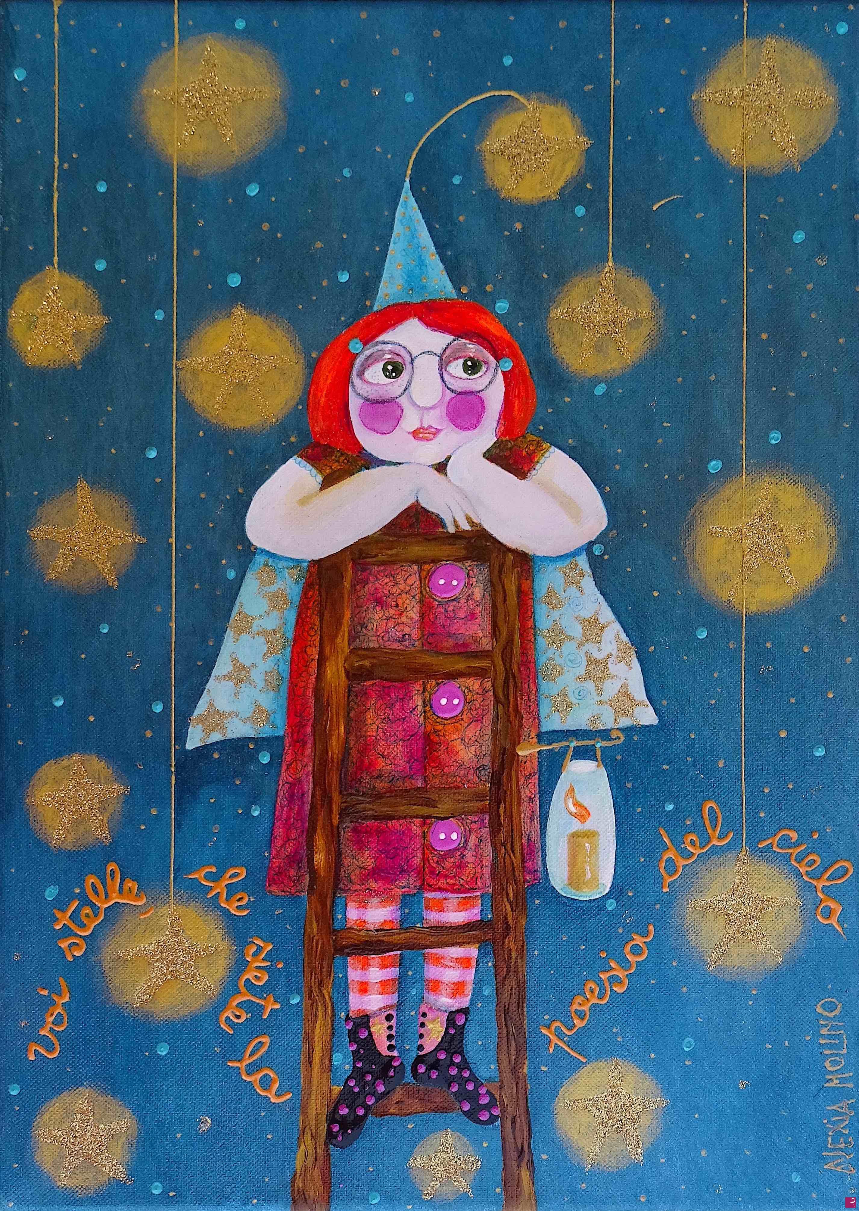 quadri in vendita online - Alexia Molino - Voi stelle, che siete la poesia del cielo (25x35 acrilico su tela)