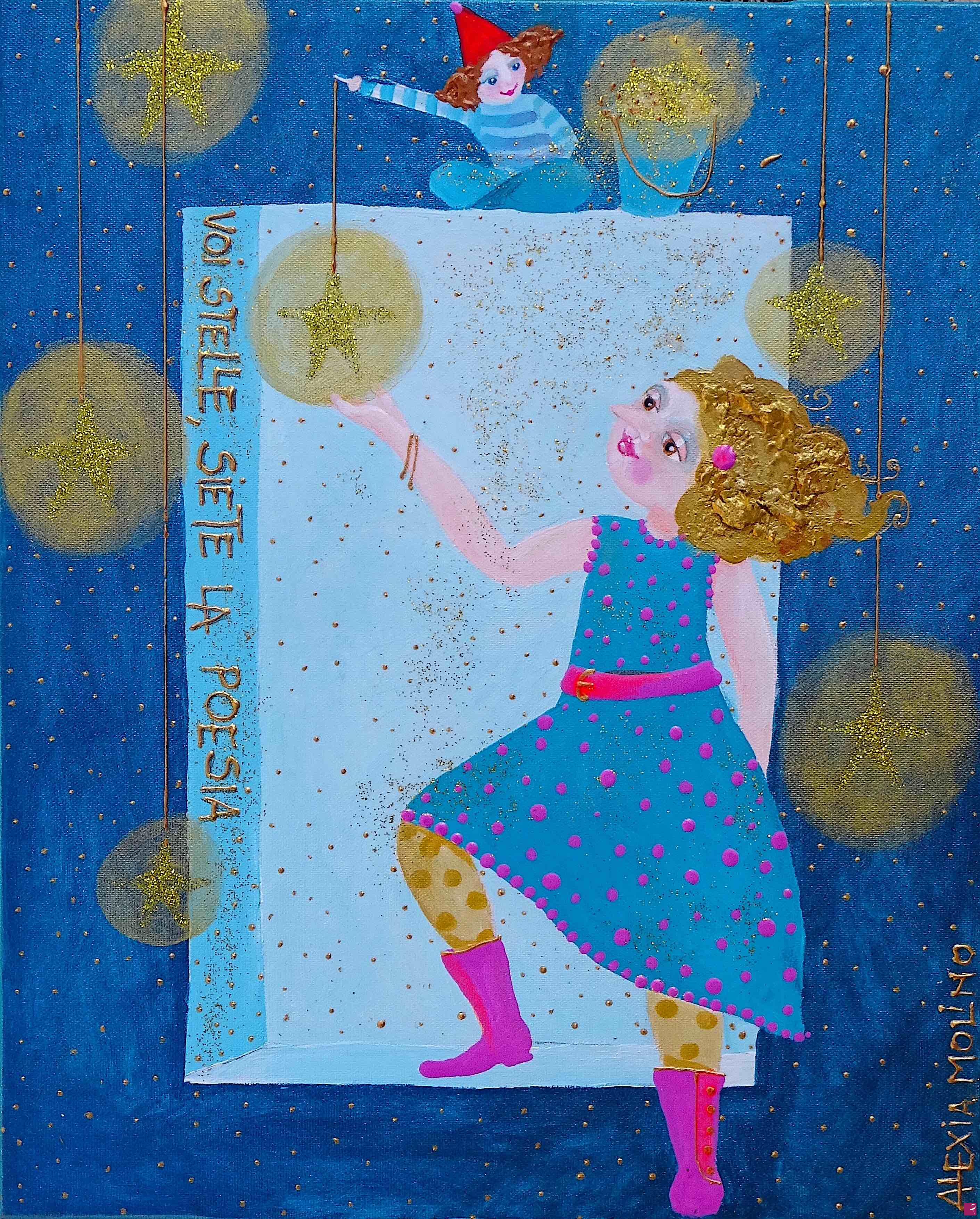 quadri in vendita online - Alexia Molino - Voi stelle, siete la poesia (22x26,5 acrilico su tela)
